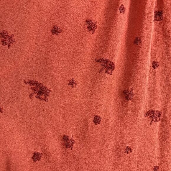 Aritzia Wilfred Le Fou Peach Short Sleeve Embroidered 1/2 Button Midi Dress XS - Picture 9 of 13